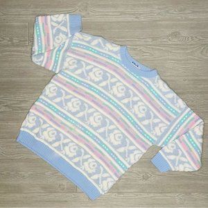 Vintage pastel chunky knit rose sweater harajuku oversized shirt medium